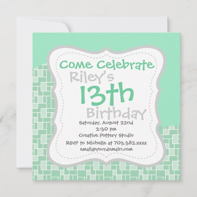 Pretty Soft Mint Green Wave Tile Pattern Gifts Invitation (Front)