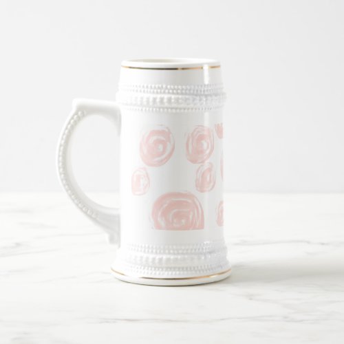 Pretty soft pink rose pattern on white beer stein