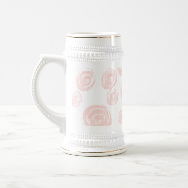 Pretty soft pink rose pattern on white. beer stein (Left)
