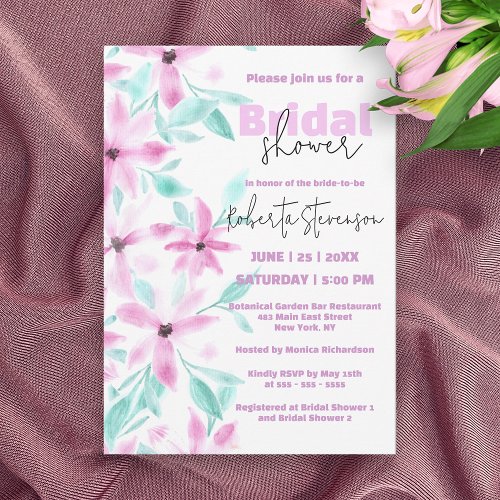 Pretty Soft Pink Watercolor Flowers Bridal Shower Invitation