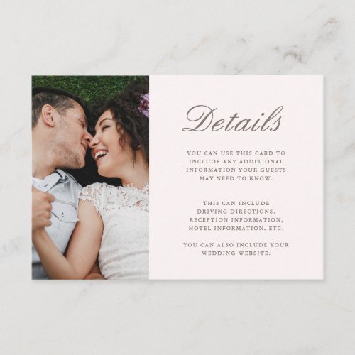 Pretty Soft Pink Wedding Guest Details Photo Enclosure Card