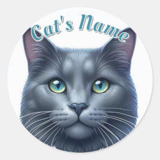 Pretty Solid Gray Longhaired Cat • Personalized Classic Round Sticker