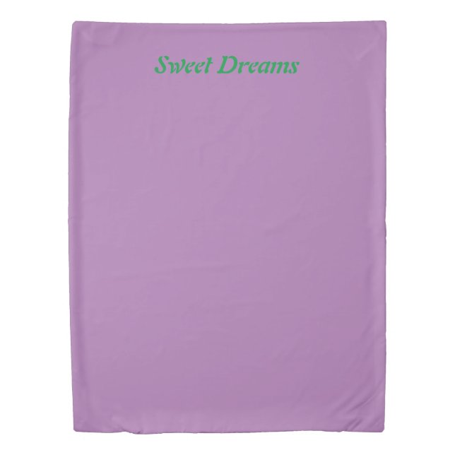 Pretty solid purple & personalized green text on  duvet cover (Front)
