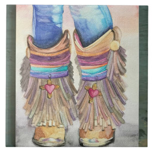 Pretty Southwest Boots Cowgirl Wall Tile Trivet