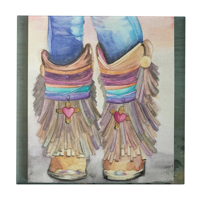 Pretty Southwest Boots Wall Tile Trivet 4 x 4 (Front)