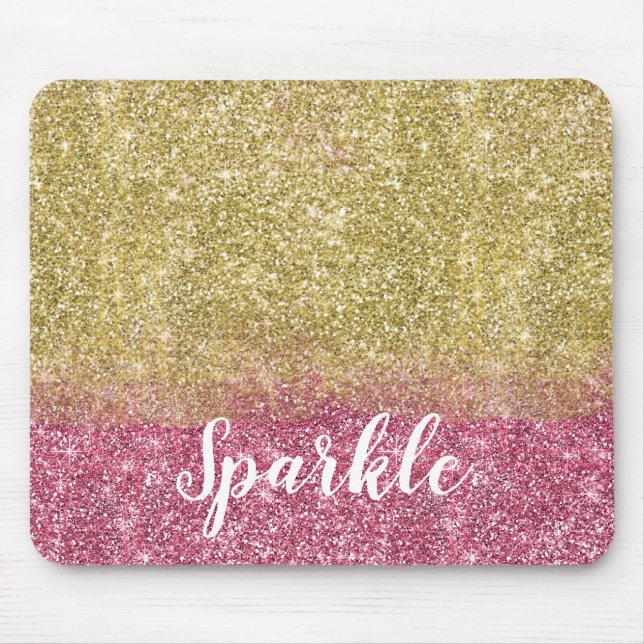 Pretty Sparkle Gold Pink Faux Glitter Mouse Pad (Front)