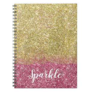 Pretty Sparkle Gold Pink Faux Glitter Notebook