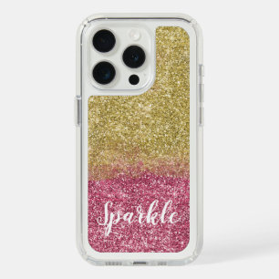 Pretty Sparkle Gold Pink Faux Glitter iPhone 15 Pro Case