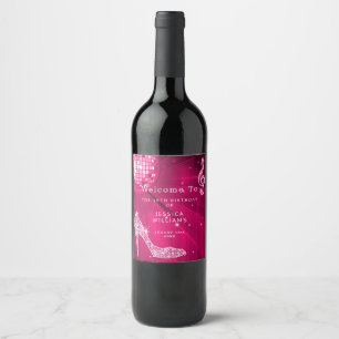 Pretty Sparkle Heels Pink Disco Ball Birthday Wine Label