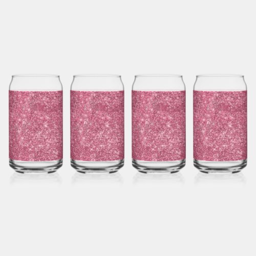 Pretty Sparkle Pink Faux Glitter Can Glass