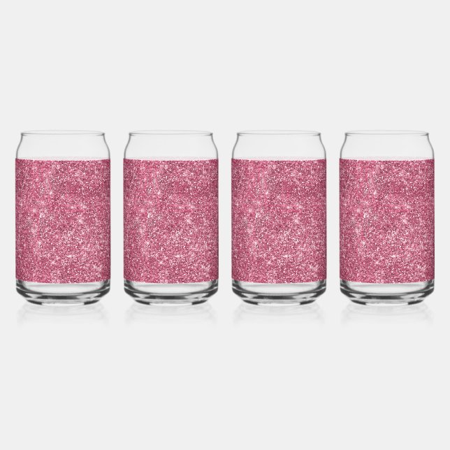 Pretty Sparkle Pink Faux Glitter Can Glass (Front)
