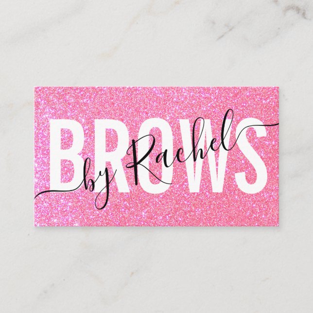 Pretty Sparkly Pink Glitter Typography Brow Artist Business Card (Front)
