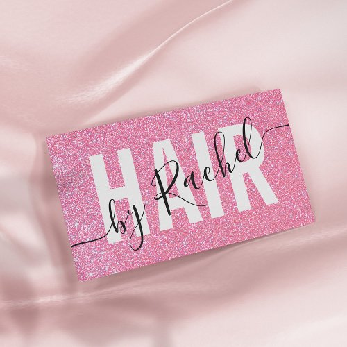 Pretty Sparkly Pink Glitter Typography Hairstylist Business Card
