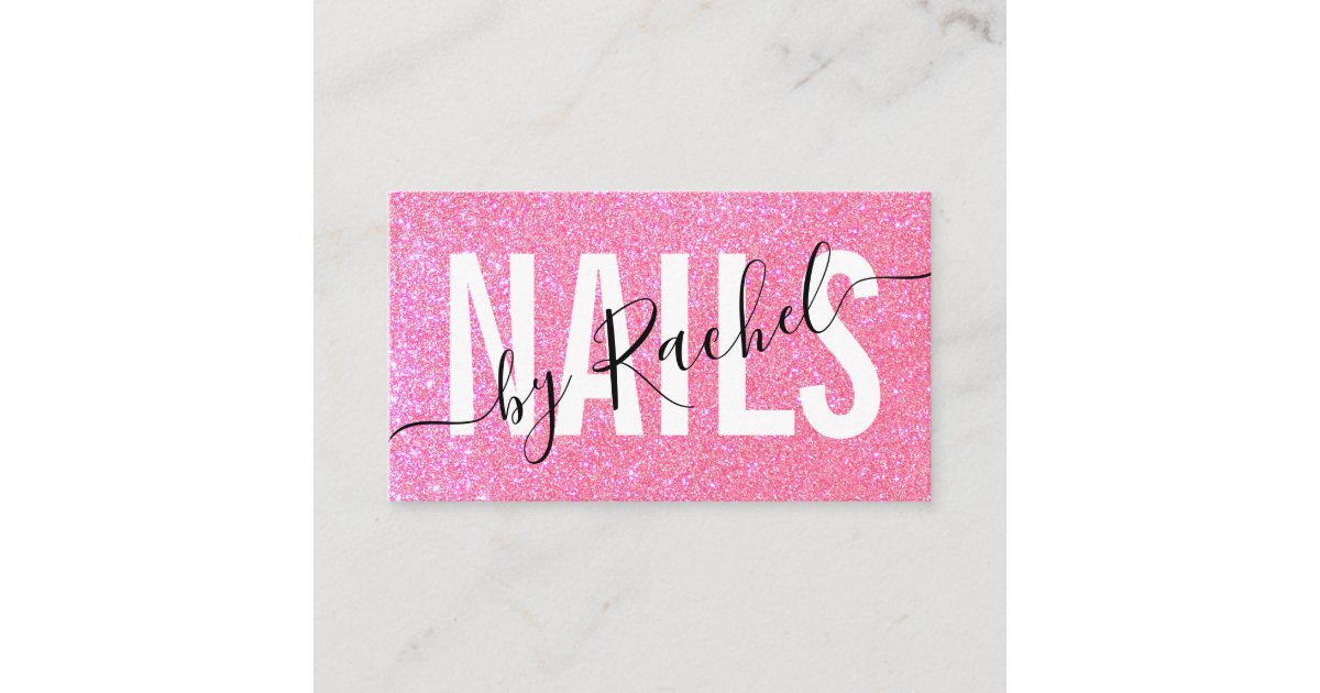 Pretty Sparkly Pink Glitter Typography Nail Artist Business Card | Zazzle