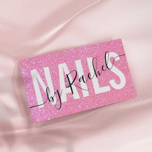 Pretty Sparkly Pink Glitter Typography Nail Artist Business Card