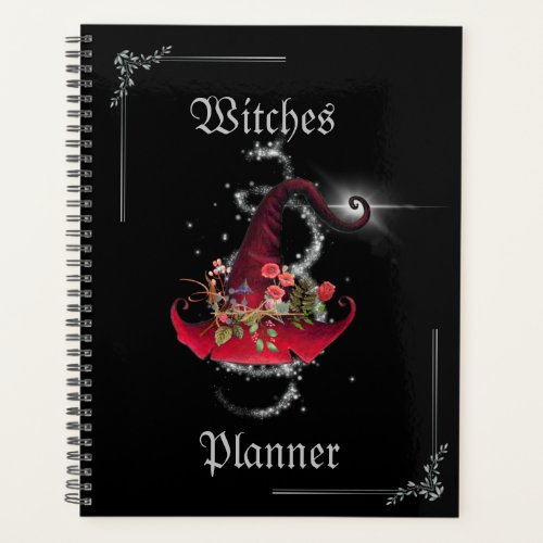 Pretty Sparkly Red Witch Hat Black Journal  Planner