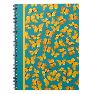 Pretty Spiral Notebook, Golden Butterflies on Teal Notebook