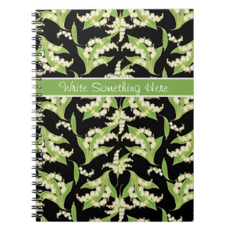 Pretty Spiral Notebook: Lily of the Valley, Black Notebook