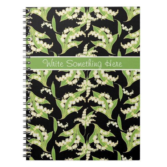 Pretty Spiral Notebook: Lily of the Valley, Black Notebook (Front)