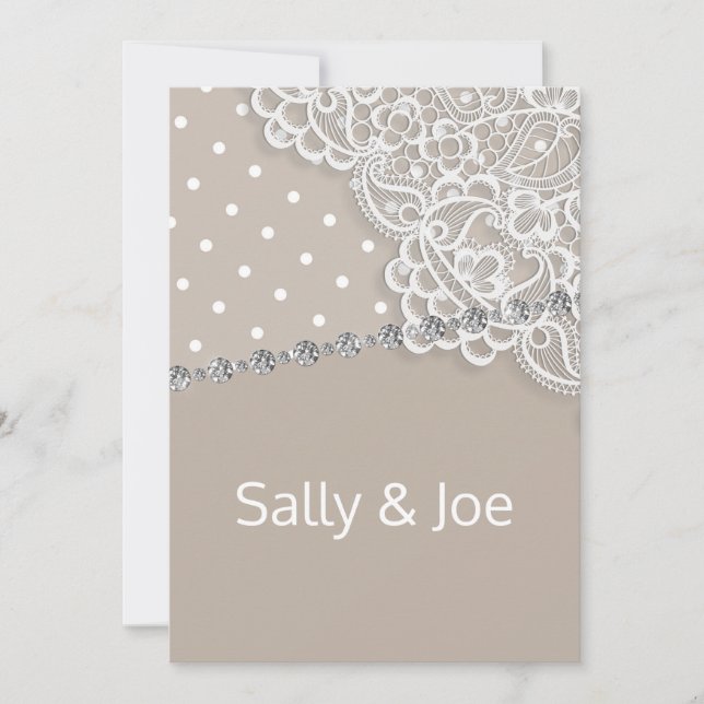 Pretty SPOT SEPIA Lace Diamond Wedding Bronze Invitation (Front)