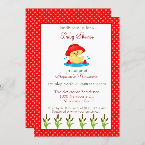 Pretty Spring Baby Girl Shower Duck Theme Invitation