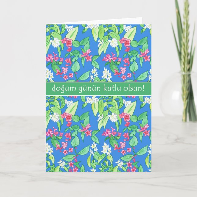 Pretty Spring Blossom Turkish Language Birthday Card (Front)