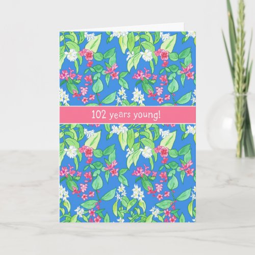 Pretty Spring Blossoms on Blue 102nd Birthday Card