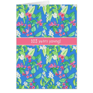 Pretty Spring Blossoms on Blue 103rd Birthday Cards