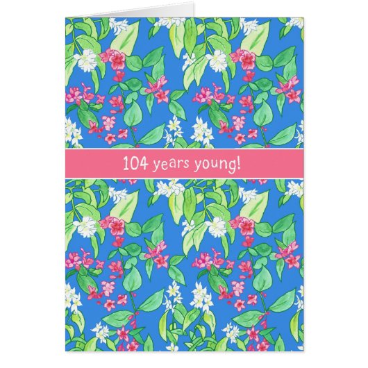 Pretty Spring Blossoms on Blue 104th Birthday Cards (Front)