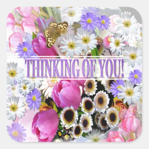 Pretty Spring Bouquet Thinking of You Square Sticker