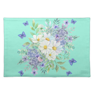 Pretty Spring Daisies & Blue Butterflies Cloth Placemat