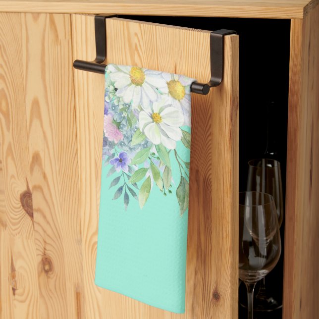 Pretty Spring Daisies with Blue Butterflies Kitchen Towel (Thirds Fold)