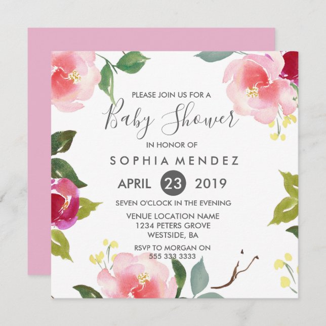 Pretty Spring Floral Baby Shower Invite (Front/Back)