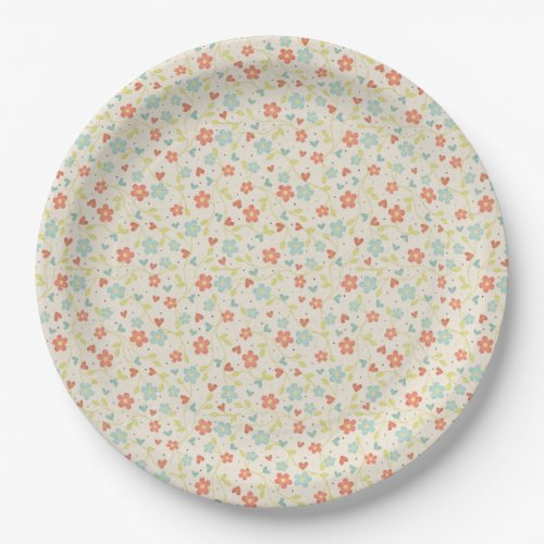 Pretty Spring Floral Beige Paper Plates