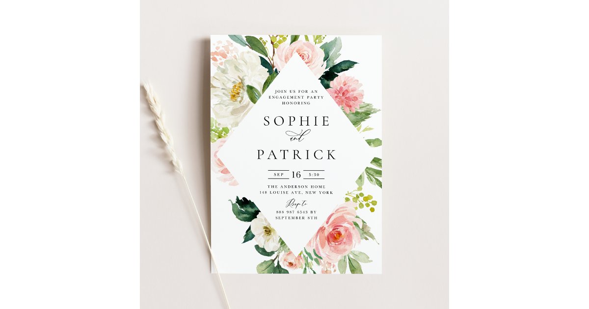 Pretty Spring Floral Frame Engagement Party Invitation | Zazzle