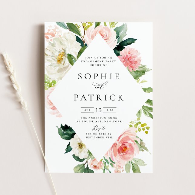 Pretty Spring Floral Frame Engagement Party Invitation (Creator Uploaded)