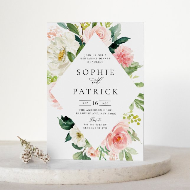 Pretty Spring Floral Frame Rehearsal Dinner Invitation (Creator Uploaded)