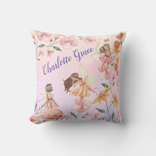 Pretty Spring Floral Garden Fairy Girl Nursery Throw Pillow