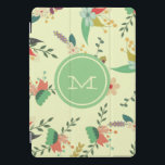 Pretty Spring Floral Mint Monogram<br><div class="desc">Pretty modern floral pattern on beige with mint green circle monogram.</div>