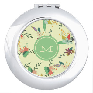 Pretty Spring Floral Mint Monogram Compact Mirror