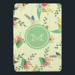 Pretty Spring Floral Mint Monogram iPad Pro Cover<br><div class="desc">Pretty modern floral pattern on beige with mint green circle monogram.</div>