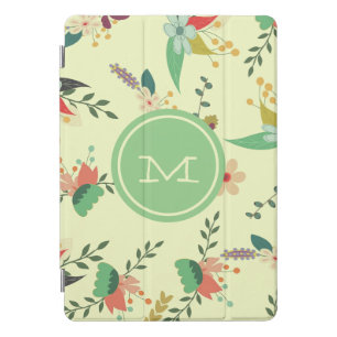 Pretty Spring Floral Mint Monogram iPad Pro Cover