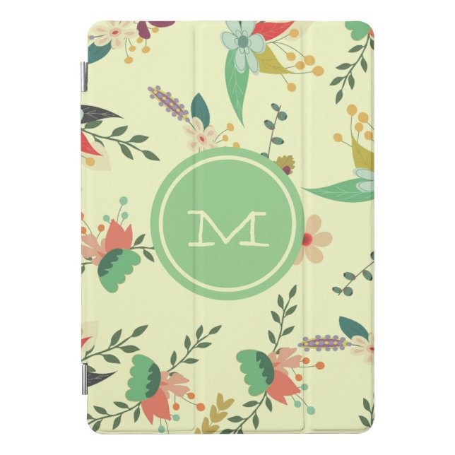 Pretty Spring Floral Mint Monogram iPad Pro Cover (Front)