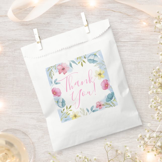 Pretty Spring Floral Pastel Thank You Baby Shower Favor Bag (Clipped)