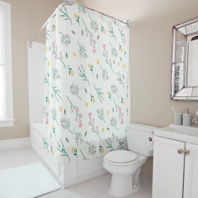 Pretty Spring Floral Pattern Shower Curtain (In Situ)