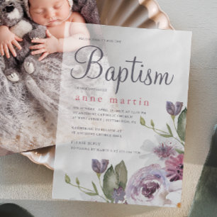 Pretty Spring Floral Purple Flowers Baptism  Vellum Invitations