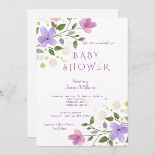 Pretty Spring Floral Watercolor Baby Shower Invitation