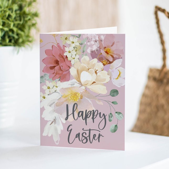Pretty Spring Floral Watercolor Happy Easter Card (Creator Uploaded)