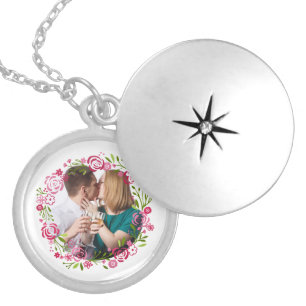Pretty Spring Floral Wreath Photo Locket Necklace