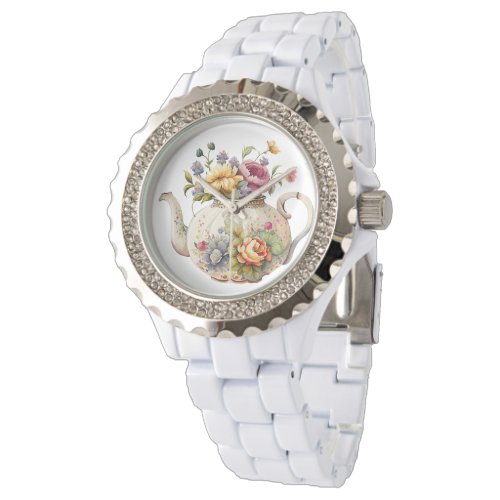 Pretty Spring Flowers Elegant Teapot Watch